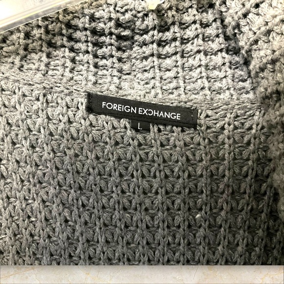 Foreign Exchange Oversize Gray Sweater SZ L Women Knit Cardigan Chunky Lagenlook - Picture 8 of 10